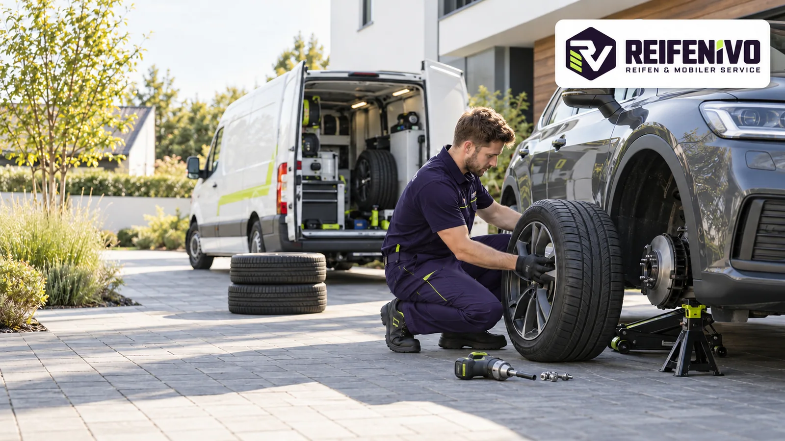 Mobiler Reifenservice bei der Arbeit an einem SUV
